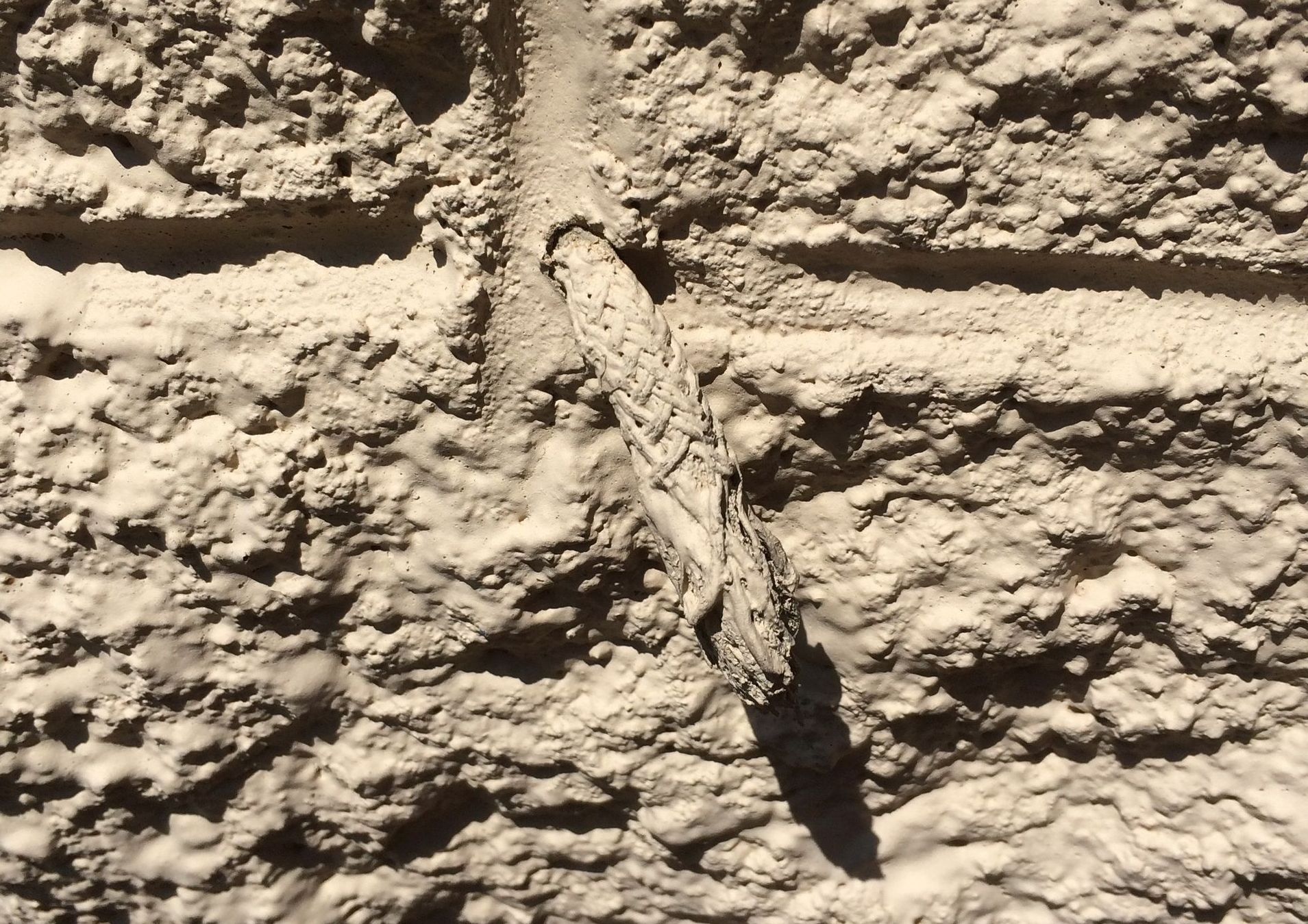 Close up of masonry weep rope covered in elastomeric paint renders rope useless, Chicago