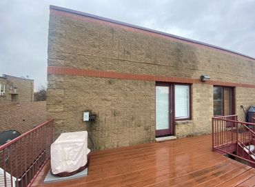 Soaking wet split face block building