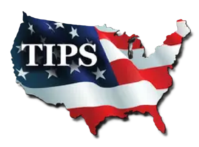 U.S. map graphic with stars and red-and-white stripes and the word “TIPS” across it