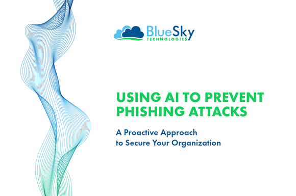 BlueSky slide with abstract blue figure and text: “Using AI to Prevent Phishing Attacks”