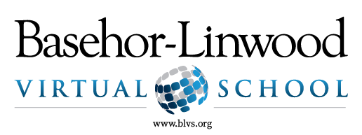 Basehor-Linwood Virtual School logo with blue text and globe icon