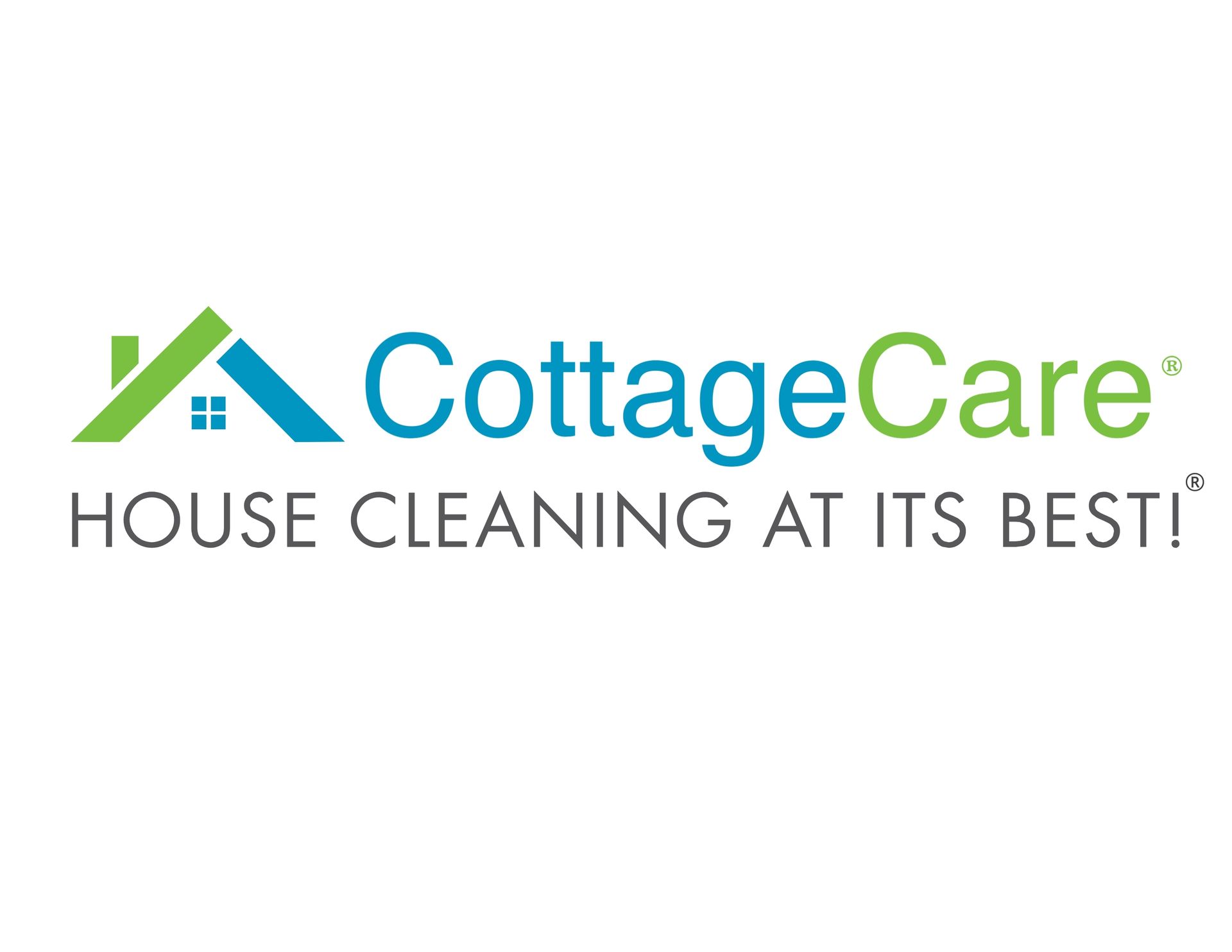 CottageCare logo with green and blue house icon and tagline “House Cleaning at Its Best!”