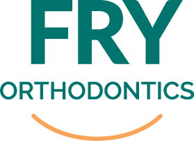 FRY Orthodontics logo with teal text and an orange smile arc