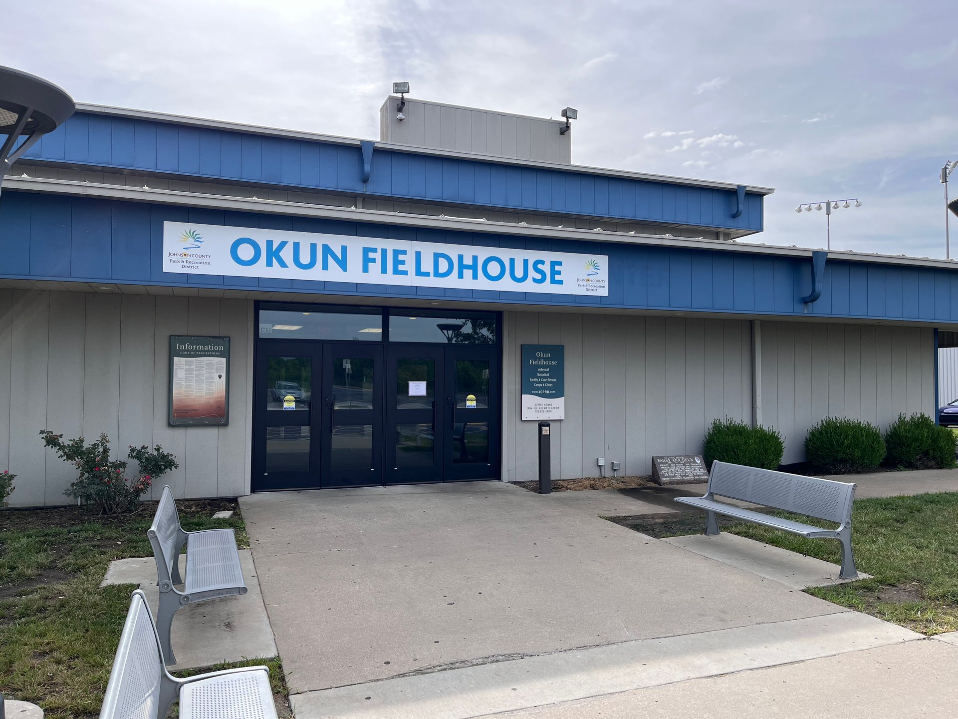 The entrance to Okun Fieldhouse