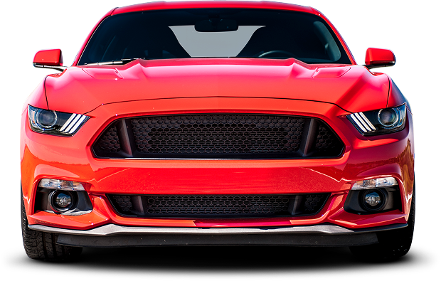 Front view of a red sports car with black grille and headlights on a white background | Pro-Tech Autoworks