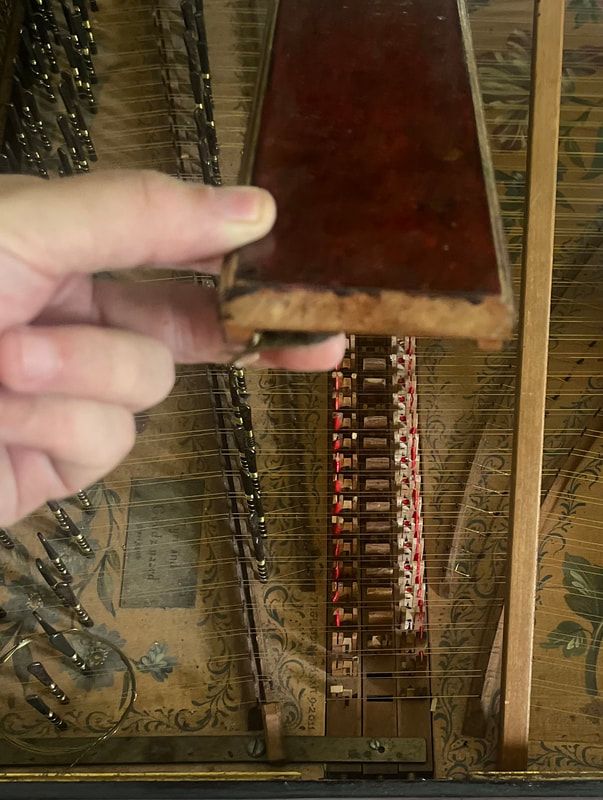 A person is holding a piece of wood in their hand.