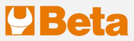 Logo Beta arancione con un emblema stilizzato bianco in un'icona quadrata