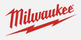 Logo rosso di Milwaukee con scritta stilizzata e fulmine su sfondo bianco.