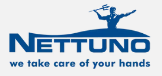 Logo Nettuno con figura di marinaio blu e slogan “ci prendiamo cura delle tue mani”