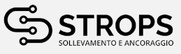 Logo STROPS in nero con icona stilizzata a catena e sottotitolo “SOLLEVAMENTO E ANCORAGGIO”
