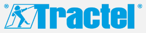 Logo Tractel blu con figura stilizzata in un'icona quadrata e la parola