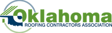 Logo of the Oklahoma Roofing Contractors Association, green text and shape of Oklahoma.