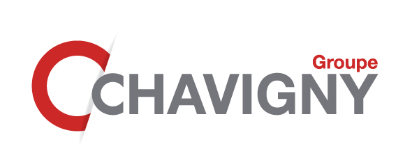 Un logo pour le groupe chavigny avec un c rouge sur fond blanc.