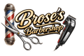 Brose&rsquo;s Barbershop logo with barber pole, scissors, and electric trimmer on white background