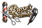 Brose&rsquo;s Barbershop logo with barber pole, scissors, and electric trimmer on white background