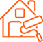 Orange home repair icon with house, wrench, and paint roller