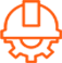Orange gear-and-piston icon with a white rectangle at the top and a small black curve underneath