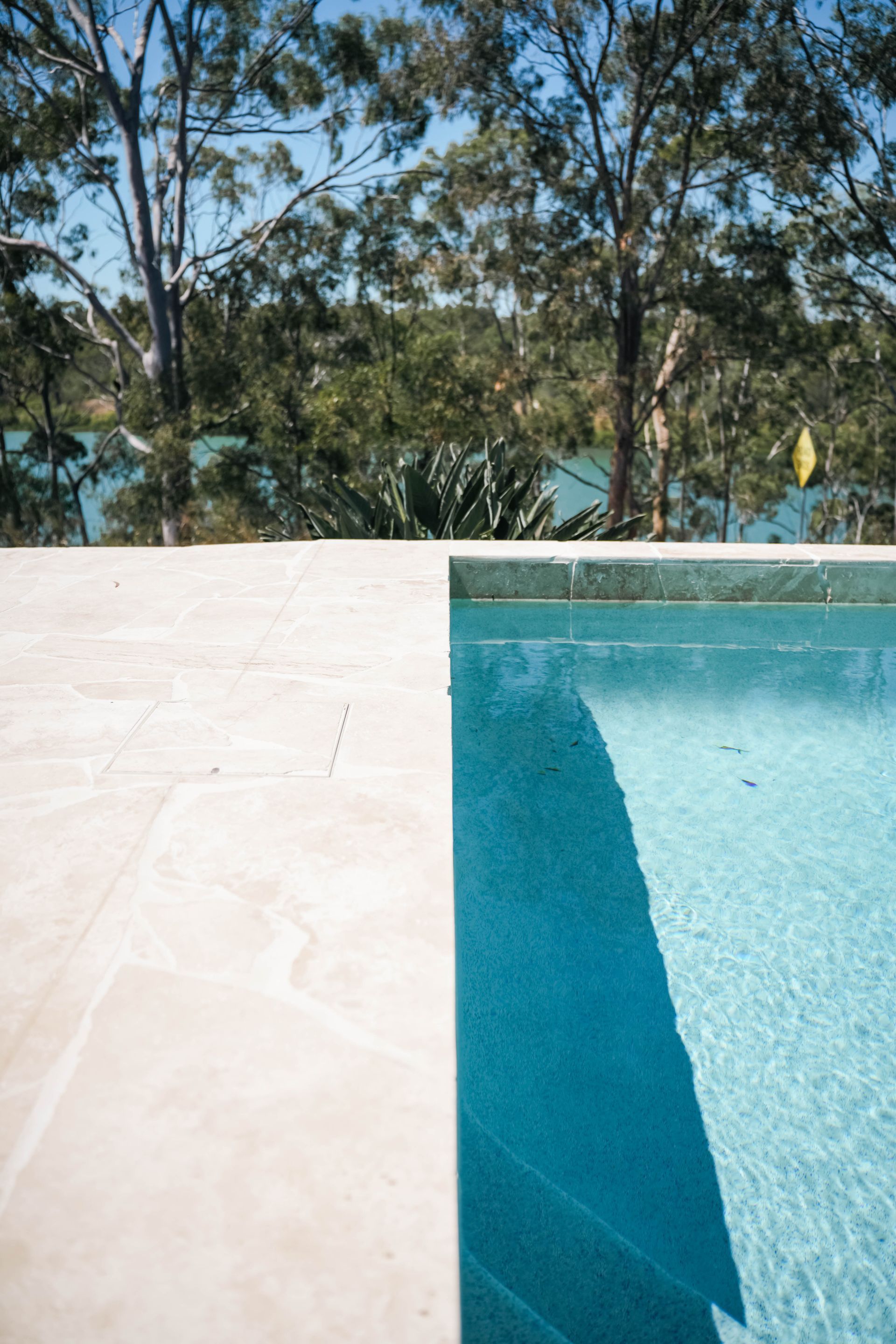 Swimming Pool With Turquoise Tiles, Metal Ladder, and Landscaping — Concrete Pool Projects in Tannum Sands, QLD