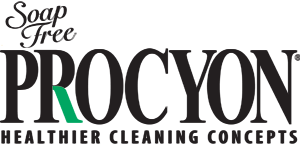 A logo for soap free procyon healthier cleaning concepts