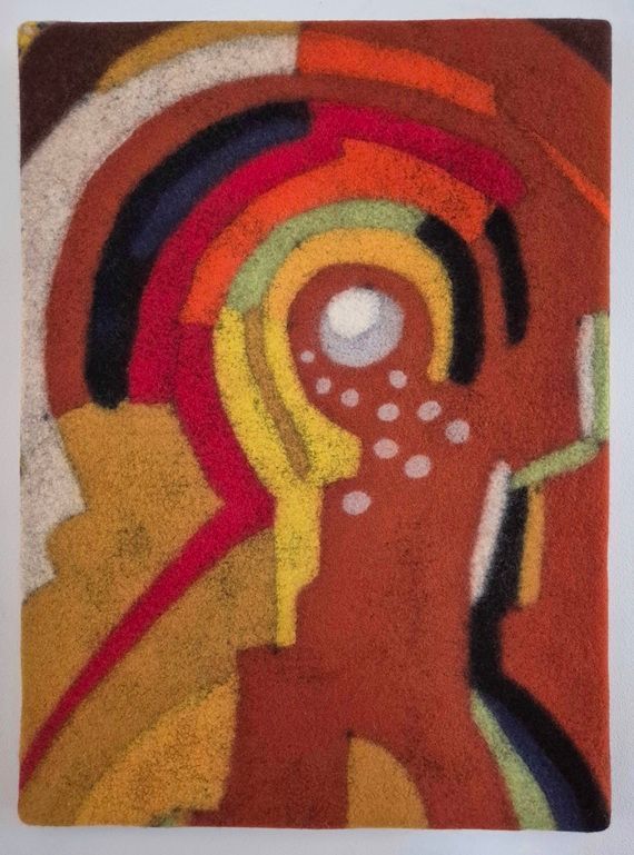 Abstract Point of View I, a wet felted piece by Annika Berglund in response to Mainie Jellet's painting An Abstract Composition, part of Olivier Cornet Gallery's group show 'Ode to Giants', launching during Dublin Gallery Weekend 2025.