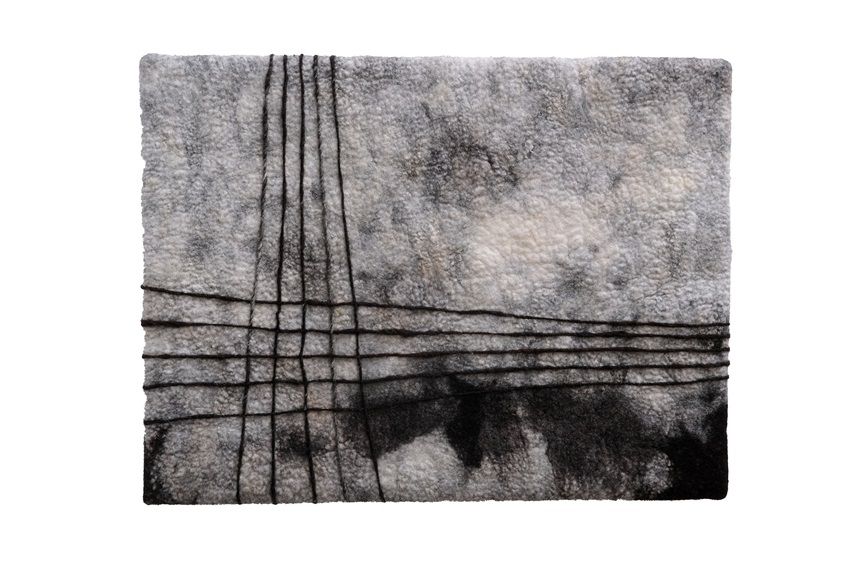 Annika Berglund, Radharc I, felted wool (Irish wool: Jacob, Blue Texel, Zwartbles, Romney and BFL Mule), part of the artist's solo show Tapestry at Olivier Cornet Gallery