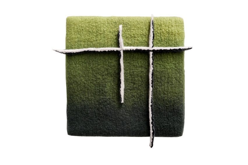 Annika Berglund, Study in Green, felted wool (Merino wool), part of the artist's solo show Tapestry at Olivier Cornet Gallery