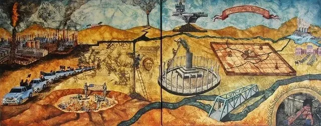 Claire Halpim, Jigmap Iraq, oil on canvas, 60x150cm (diptych), collection of the Irish Museum of Modern Art (IMMA), Dublin