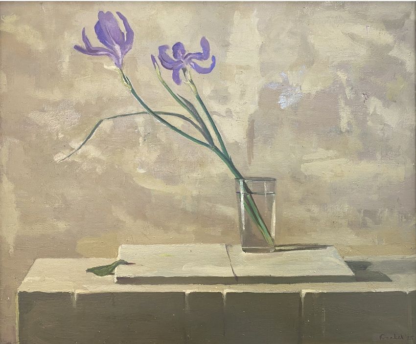 Irises, a beautiful oil painting by Conrad Frankel, available for purchase at the Olivier Cornet Art Gallery Dublin