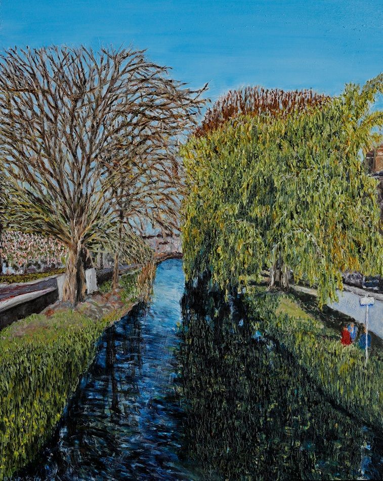 Portobello, Grand Canal, Dublin, a painting by Daniel Lipstein, part of the artist's solo show Self Portrait with a Pet and a Bathtub, Olivier Cornet Gallery, Dublin