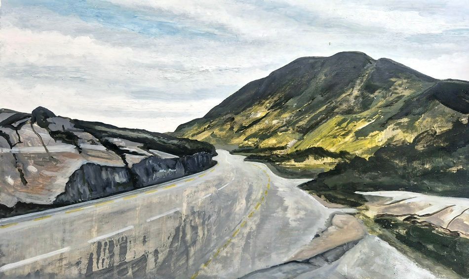 Killarney Landscape, a painting by David Fox in response to Paul Henry's painting Killarney, Co. Kerry, part of Olivier Cornet Gallery's group show 'Ode to Giants', launching during Dublin Gallery Weekend 2025.
