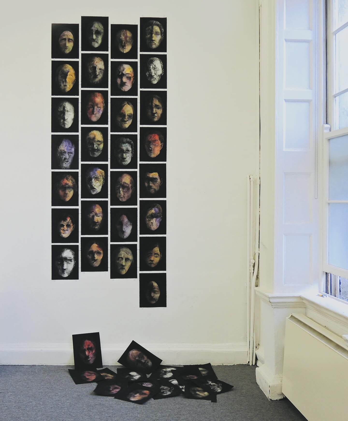 Eoin Mac Lochlainn, Wall of tears, 28 charcoal and watercolour 'Caoineadh/war' paintings, part of What do we want group show at Olivier Cornet Gallery