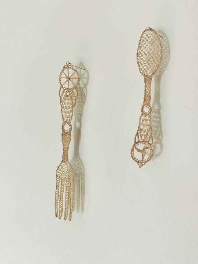 Fiona Harrington, 'Making an Impression', handmade needlelace, fork & teaspoon, Olivier Cornet Gallery, Dublin