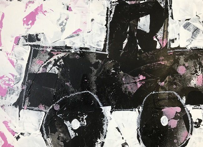 Kelly Ratchford, Black Car with Pink Bits, a painting on wood panel, Olivier Cornet Gallery Dublin