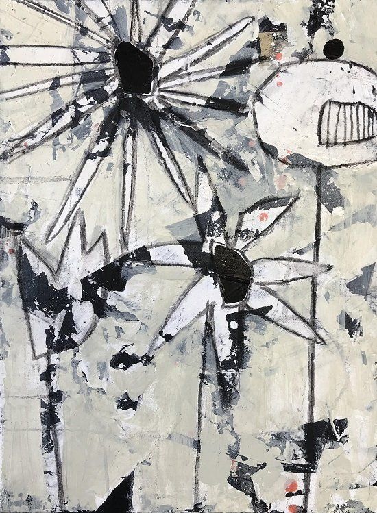 Kelly Ratchford, Flower Monsters, a painting on wood panel, Olivier Cornet Gallery Dublin