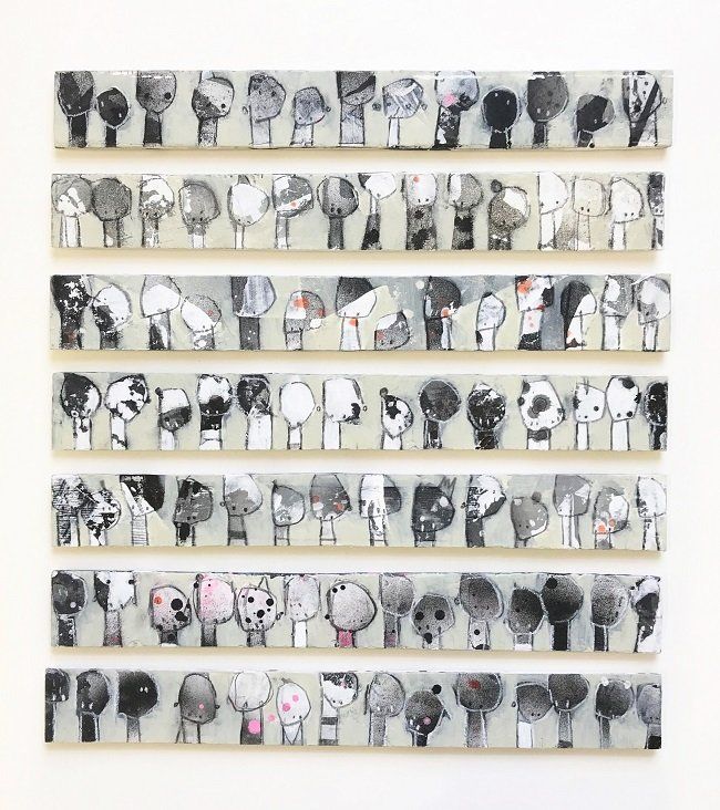 Kelly Ratchford, Protected (with pink and orange), painting on wood panels, Olivier Cornet Gallery Dublin