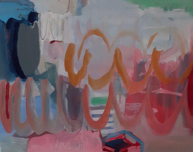 Kiosks, a painting by Mary A. Fitzgerald, Olivier Cornet Art Gallery, Dublin