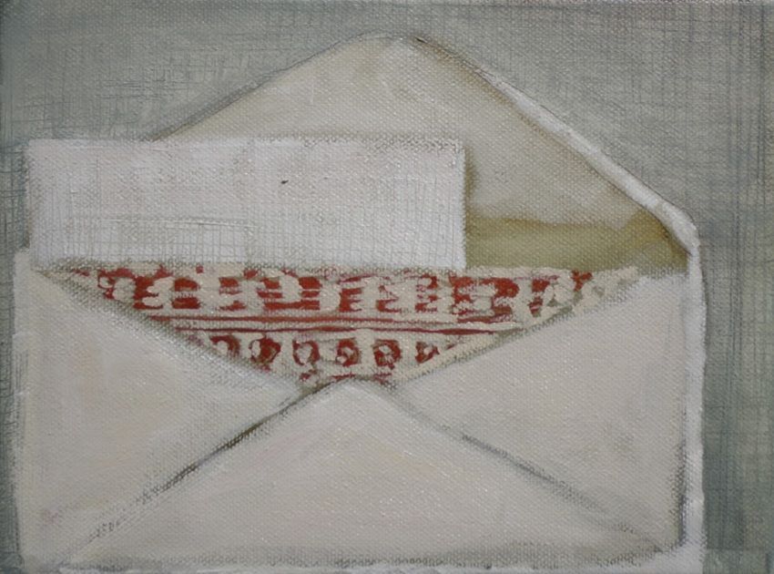 Archiving Survival I, a painting by Miriam McConnon, part of the artist's solo show No Mirrors Left in Gaza, Olivier Cornet Gallery, August-September 2026