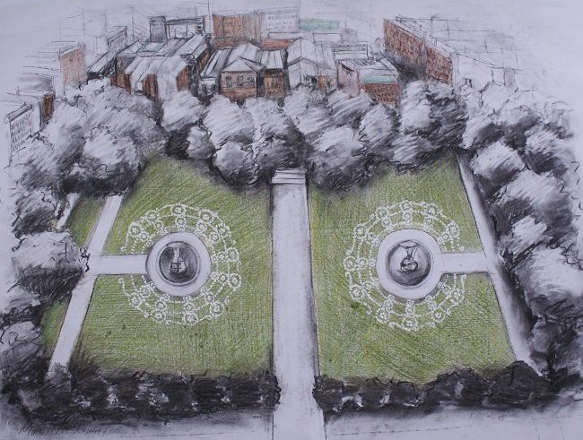 Lost Lace - Artist's Impression From Above, a drawing by Miriam McConnon, Olivier Cornet Gallery, Dublin