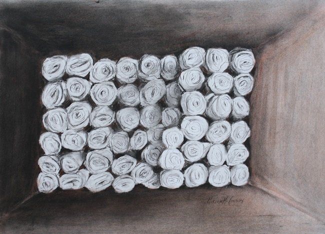 Lost Lace - Boxed Roses, a drawing by Miriam McConnon, Olivier Cornet Gallery, Dublin