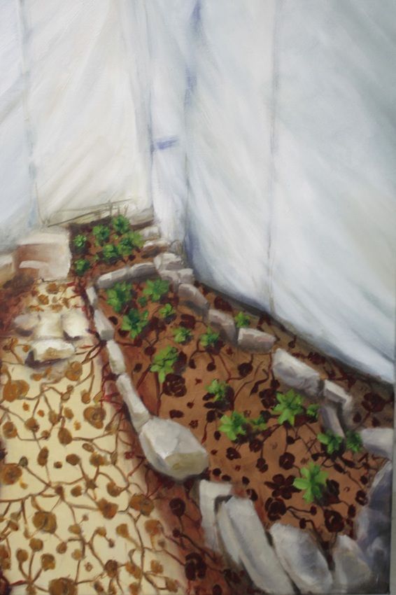 Young shoots, a painting by Miriam McConnon, part of the artist's solo show No Mirrors Left in Gaza, Olivier Cornet Gallery, August-September 2026