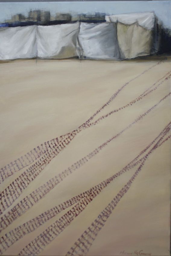 Tank scars Gaza, a painting by Miriam McConnon, part of the artist's solo show No Mirrors Left in Gaza, Olivier Cornet Gallery, August-September 2026