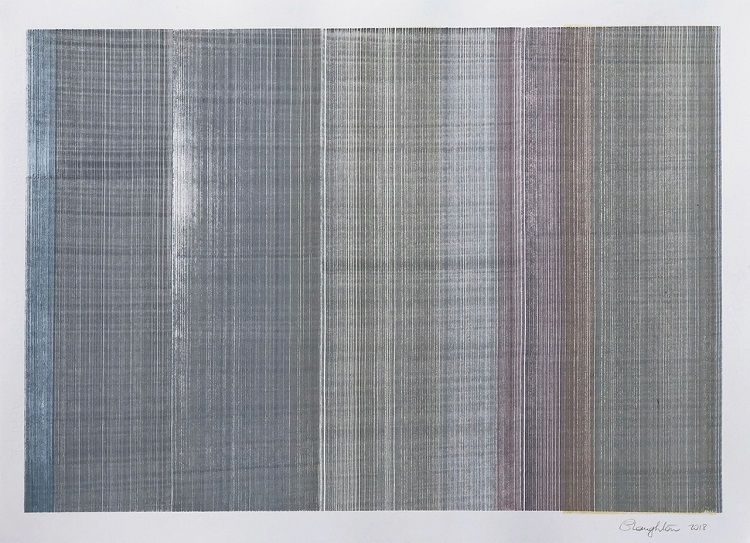 Sheila Naughton, Blue Edge, painting, Olivier Cornet Art Gallery