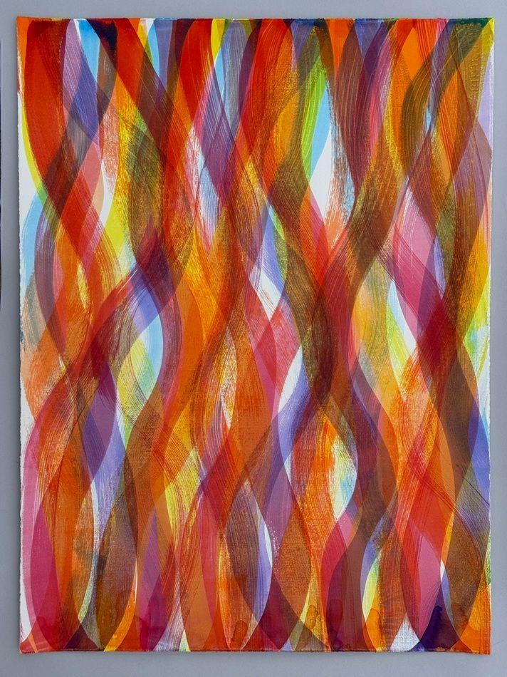 Line Dance, a painting by Sheila Naughton, in response to Sol LeWitt's painting 'Brush Strokes in all Directions', part of Olivier Cornet Gallery's group show 'Ode to Giants', launching during Dublin Gallery Weekend 2025.