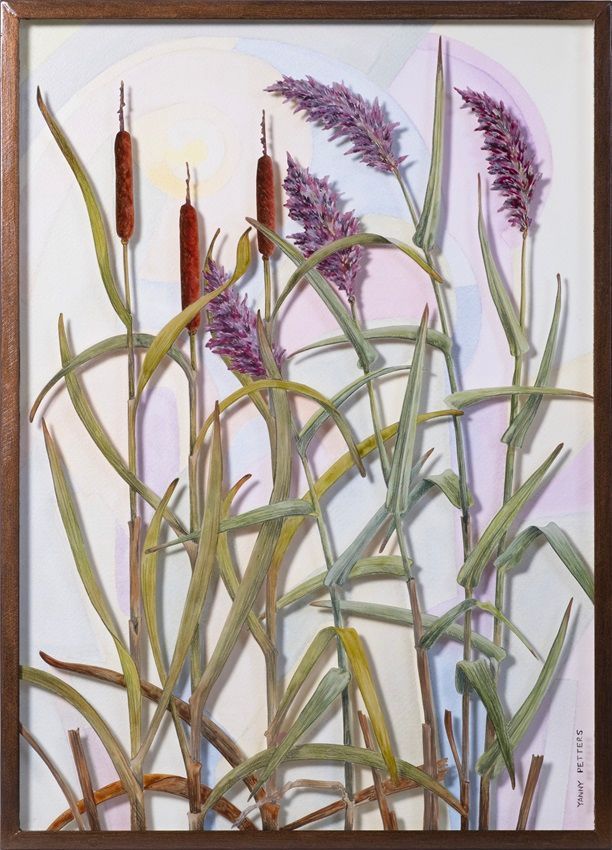 Yanny Petters, Wetland, a beautiful Verre Eglomisé (reverse painting on glass), part of the artist's solo show Fieldwork with Mainie and Albrecht