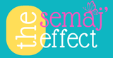 Logo reading “the semaj effect” in white and pink on a teal background with a yellow circle.