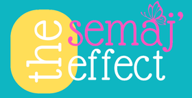 Logo reading “the semaj effect” in white and pink on a teal background with a yellow circle.