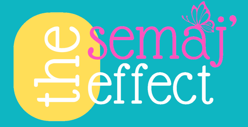 Logo reading “the semaj effect” in white and pink on a teal background with a yellow circle.