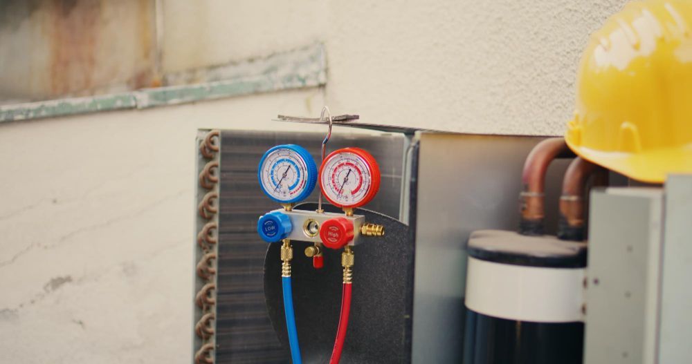 a red and blue gauge that says r410a on it