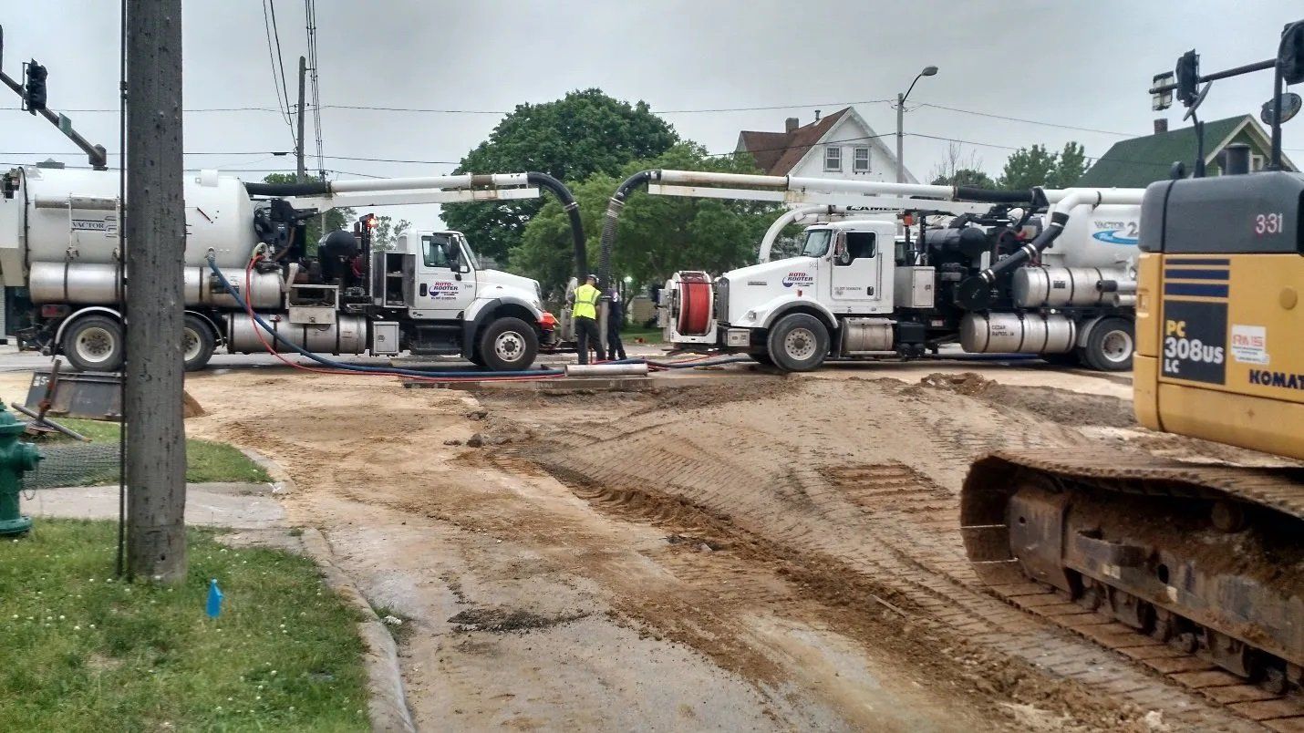 Trucks and Pipe Work — Waterloo, IA — Roto- Rooter Sewer & Drain Cleaning