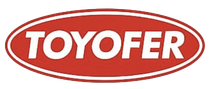 Logotipo de TOYOFER en letras blancas dentro de un óvalo rojo con contorno blanco.